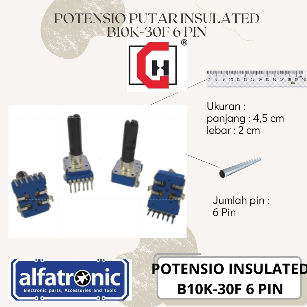 POTENSIO PUTAR INSULATED GH RV1112G2H-B10K-30F-CC 6 PIN TINNGI