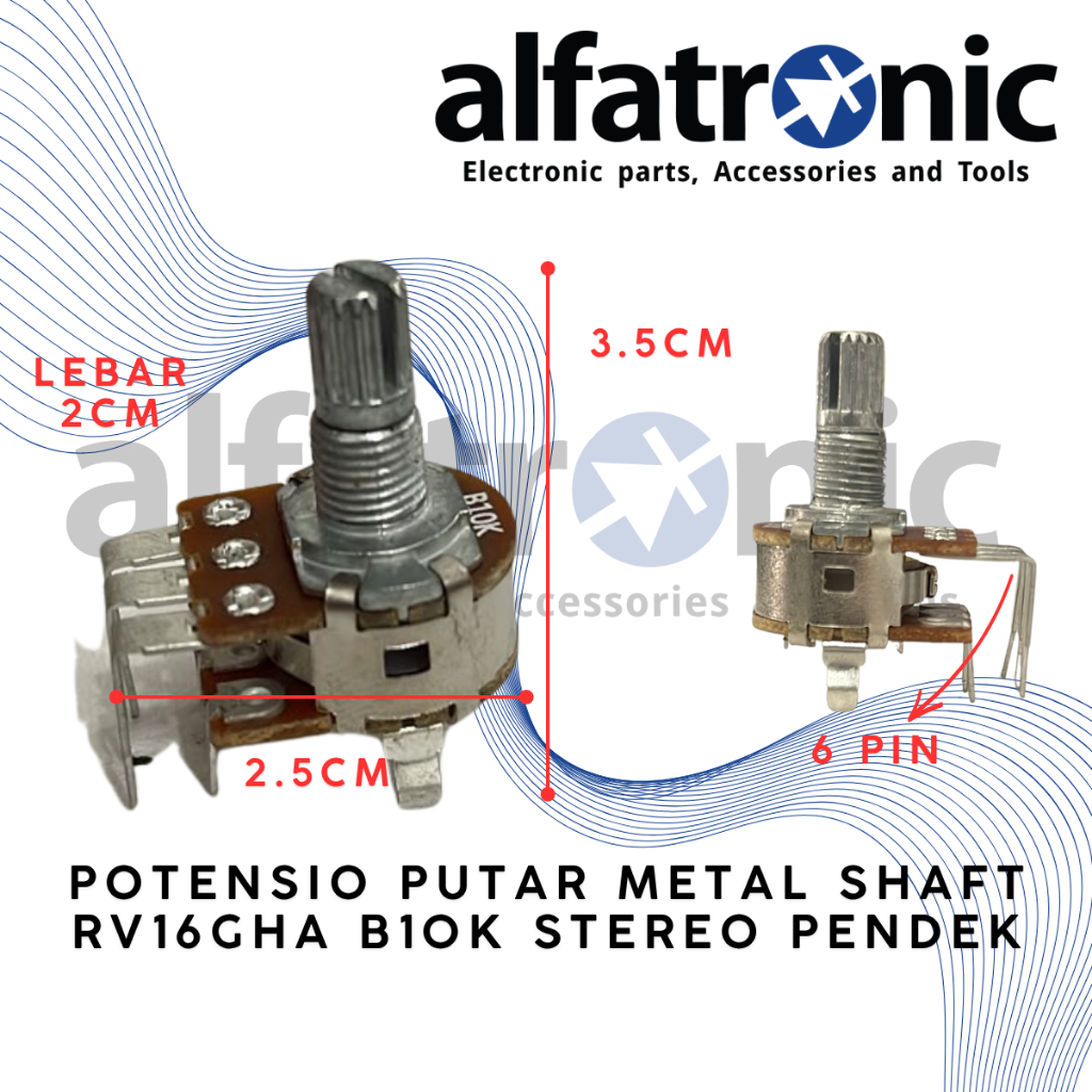 POTENSIO PUTAR METAL SHAFT GH RV16GHA B10K STEREO 6 PIN thumbnail 2